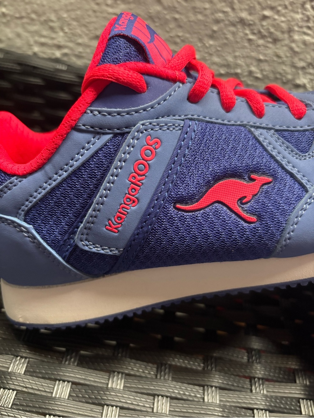 KangaROOS Kids Size 3. Blue and Bright Coral. Athletic Sneakers